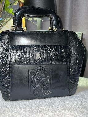 Vintage Y2K Belle Rose Black Leather Purse Bag Croc Style Mini
